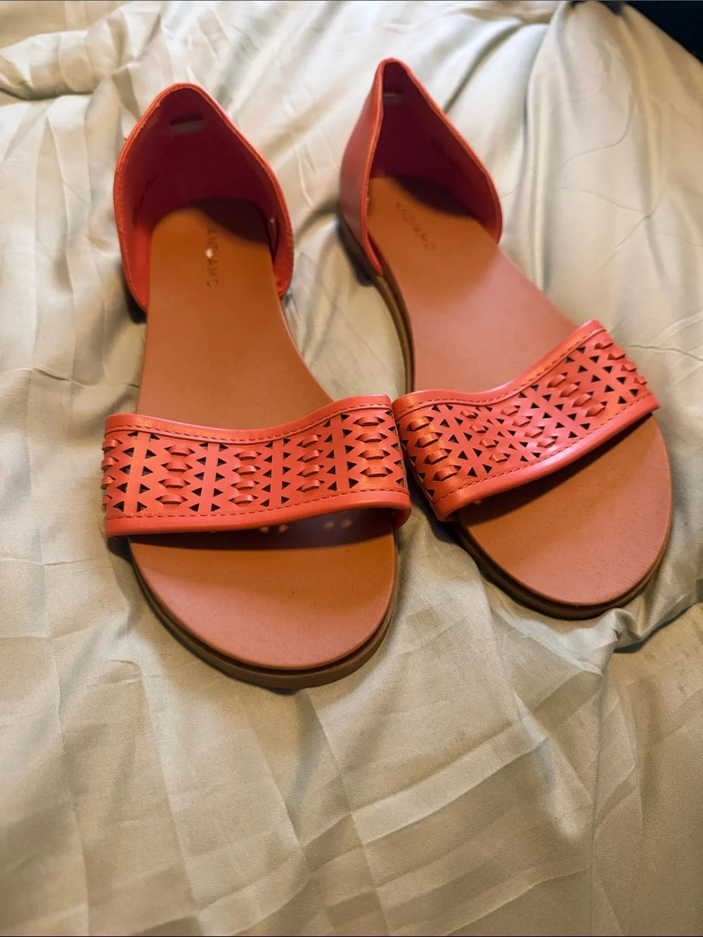 Open-Toe Coral D'Orsay Flat Sandals